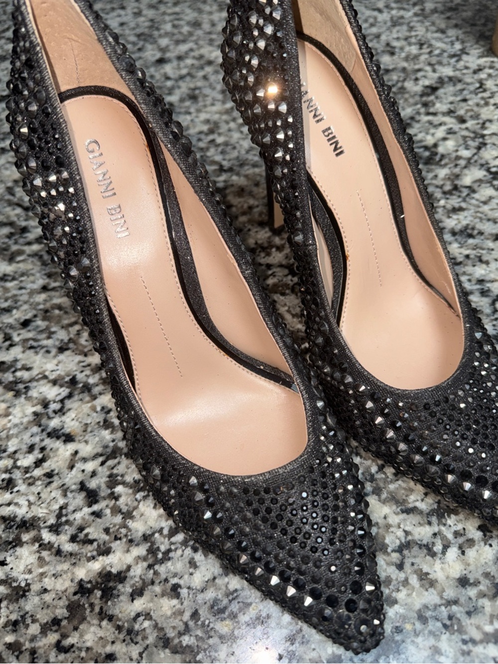 Gianni Bini Black Crystal-Studded Pointed Pumps